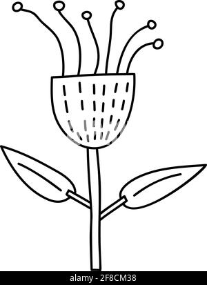 Fleur de printemps stylisée vectorielle avec monoline. Élément d'illustration scandinave. Image florale d'été décorative pour carte de Saint-Valentin ou Illustration de Vecteur