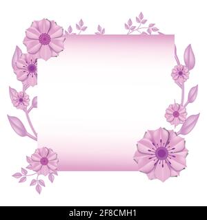 Bordure florale circulaire rose de fête des mères avec des feuilles vertes avec du papier Illustration de Vecteur