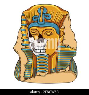 Ancienne statue de pharaon d'un crâne. Illustration à vecteur de couleur sur fond blanc. Illustration de Vecteur