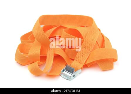 Barrette à cliquet orange isolée sur blanc. Banque D'Images