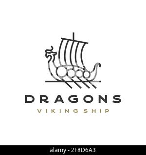 Dessin au trait Viking navire logo Design Vector Illustration de Vecteur
