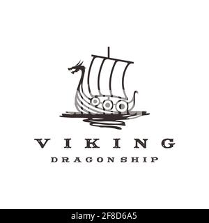 Vintage Hipster Viking navire logo Design Vector Illustration de Vecteur