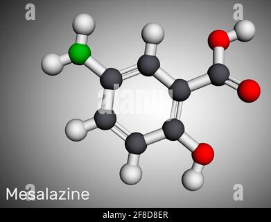Mésalazine, mésalamine, molécule d'acide 5-aminosalicylique. Il s'agit d'un anti-inflammatoire non stéroïdien, utilisé pour le traitement de la colite ulcéreuse, de la maladie de Crohn Banque D'Images