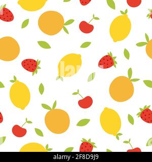 Motif coloré sans couture avec fruits. Isolé sur fond blanc. Il peut être utilisé pour les papiers peints, l'emballage, les cartes, les motifs pour les vêtements et autres. Banque D'Images