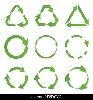 Jeu de symboles de recyclage verts plats de fonds écologiques. Flèches. Symboles écologiques. Image vectorielle de collection de vecteur vert. Illustration de Vecteur