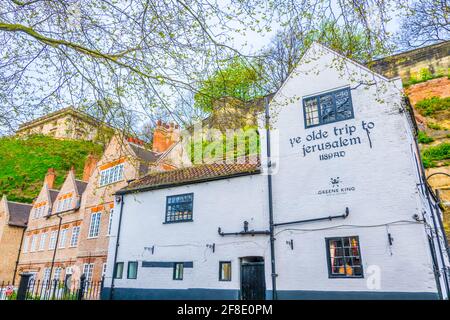 NOTTINGHAM, ROYAUME-UNI, 11 AVRIL 2017: YE Olde voyage à Jérusalem inn est le plus ancien pub d'Angleterre, Nottingham Banque D'Images