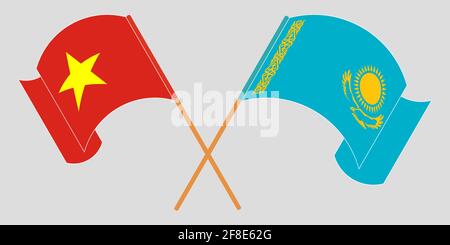 Drapeaux croisés et agités du Kazakhstan et du Vietnam. Illustration vectorielle Illustration de Vecteur