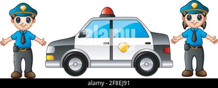 Illustration vectorielle de deux policiers avec voiture de police Illustration de Vecteur