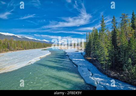 Saskatchewan River Crossing est une localité de l'ouest de l'Alberta, au Canada. Il est situé dans le parc national Banff, à la jonction de l'autoroute 93 (Icefield) Banque D'Images