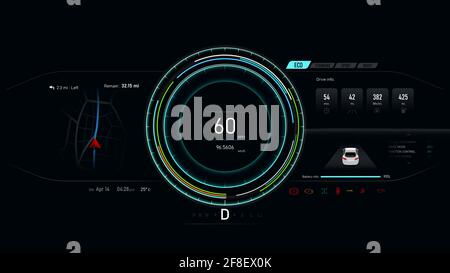Tableau de bord de voiture compteur de vitesse de véhicule électrique, concept d'automobile futuriste, illustration vectorielle eps 10 Banque D'Images