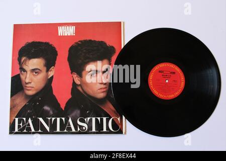 Pop anglaise, dance-pop, groupe post-disco, Wham! album de musique duo sur disque vinyle LP. Intitulé: Fantastique Banque D'Images