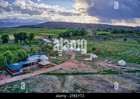 Ethno Village 'Almaluu' Issyk-Kul, Kirghizistan prise @Issyk-Kul région, Kyrgiztan Banque D'Images