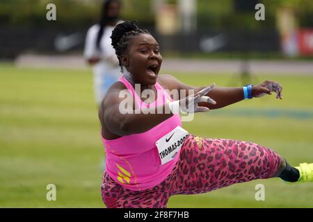 Danniel Thomas-Dodd’ (JAM) remporte la balle de femme mise à 62-10 3/4 (19,17 m) lors de la Miramar Invitational, le samedi 10 avril 2021, à Miramar, Fla Banque D'Images