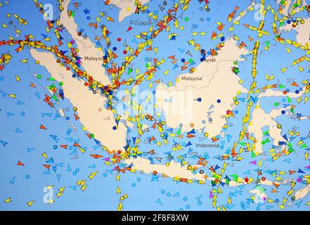 Carte internationale du trafic maritime en Asie du Sud-est Banque D'Images