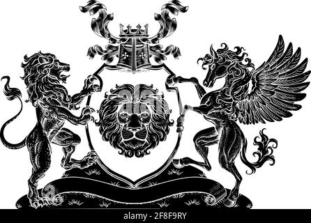 Armoiries Pegasus Lion Crest Shield Family Seal Illustration de Vecteur