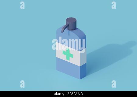 flacon en plastique de désinfectant pour les mains, objet isolé unique. illustration de rendu 3d avec vue isométrique Banque D'Images