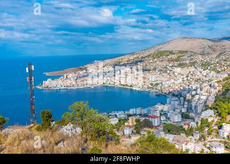 Vue aérienne de Sarande en Albanie Banque D'Images