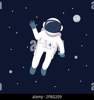 Homme astronaute flottant dans l'espace. Étoile et planètes sur fond de galaxie. Illustration vectorielle de style plat Illustration de Vecteur