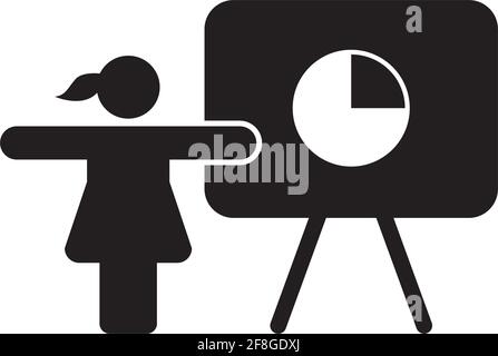 Icône de présentation vecteur femme avec tableau pour les affaires et analyse financière et symbole de rapport dans un glyphe de couleur plate illustration du pictogramme Illustration de Vecteur