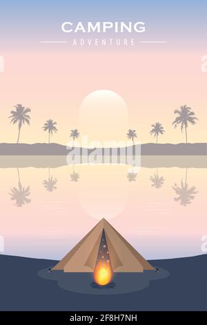 camping tropical aventure vacances d'été avec tente Illustration de Vecteur