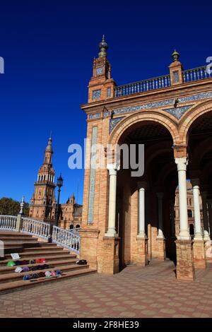 La Plaza de Espana, place d'Espagne, une place située dans le Parque de Mar?a Luisa, Parc Maria Luisa, à Séville, Espagne, Andalousie, Banque D'Images