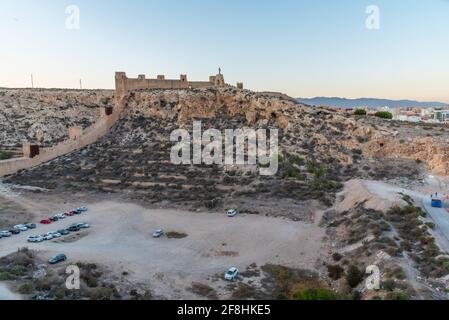 Coucher de soleil sur Muralla de Jairan à Almeria, Espagne Banque D'Images