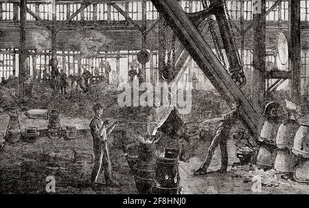 The Armstrong Gun Factory, Elswick, Newcastle on Tyne, Angleterre. Coque de coulage et tir. De Great Engineers, publié c.1890 Banque D'Images