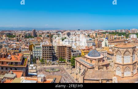 Vue aérienne de la Plaza de la Virgen à Valence, Espagne Banque D'Images