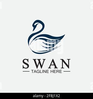 Modèle de dessin d'illustration vectorielle de logo Swan.élégant oiseau volant de cygne logo Illustration de Vecteur
