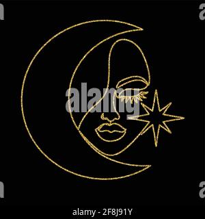 Belle femme dorée en style art de ligne. Illustration de Vecteur