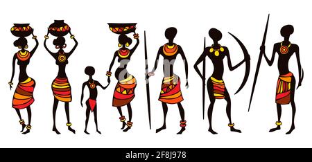 Illustration de personnes d'Afrique. Vêtements nationaux hommes et femmes. Illustration de Vecteur