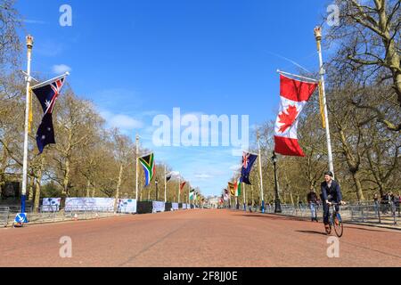 Le Mall est bordé de drapeaux des pays du Commonwealth, Londres, Angleterre, Royaume-Uni Banque D'Images