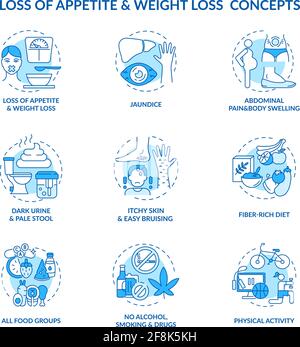 Ensemble d'icônes de concept de santé du foie Illustration de Vecteur