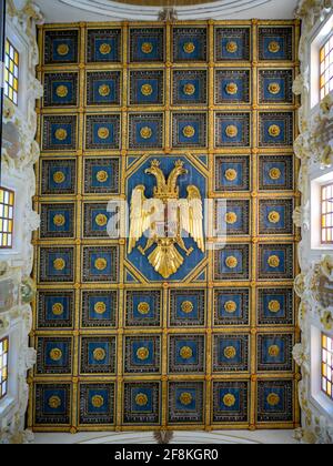 Cathédrale d'Agrigento plafond cercueil avec blason et aigle à double tête Banque D'Images