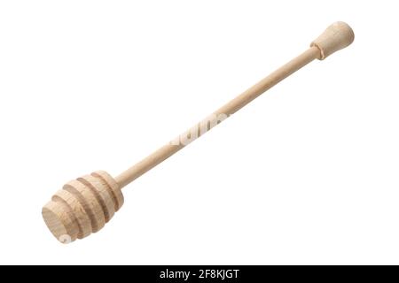 Balancier au miel en bois, isolé sur fond blanc. Banque D'Images