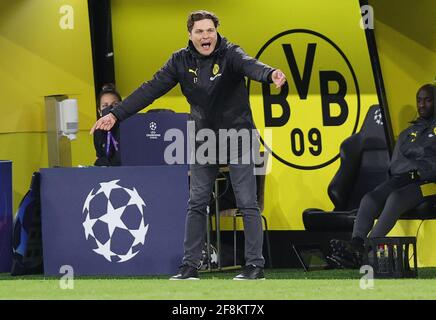 Dortmund, Allemagne. 14 avril 2021. Firo: 14.04.2021, Fuvuball, Ligue des champions de l'UEFA, CL, CHL, saison 2020/2021, quart de finale, partie arrière, BVB, Borussia Dortmund - Manchester City Edin Terzic | usage dans le monde crédit: dpa/Alay Live News Banque D'Images