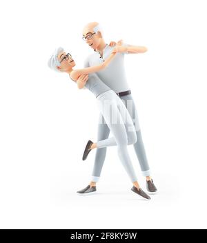 homme senior en 3d dansant avec une femme, illustration isolée sur fond blanc Banque D'Images