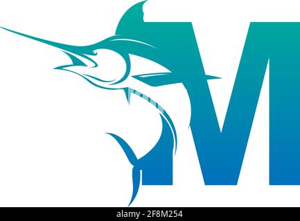Icône de logo lettre M avec vecteur de modèle de symbole de dessin de poisson Illustration de Vecteur