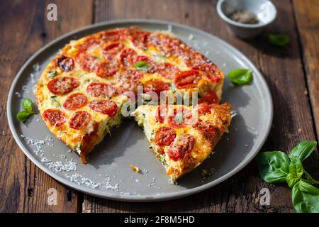 Courgette et tomates rôties frittata Banque D'Images