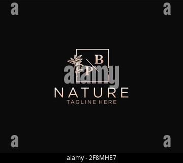 Lettres BP beau floral féminin modifiable préfabriqué logo monoline adapté, luxe féminine marque de mariage, entreprise. Illustration de Vecteur