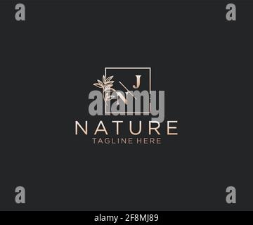JN lettres beau floral féminin modifiable préfabriqué logo monoline adapté, luxe féminine marque de mariage, entreprise. Illustration de Vecteur