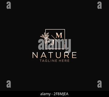 Lettres MJ belle fleur féminine modifiable préfabriqué logo monoline adapté, luxe féminine marque de mariage, entreprise. Illustration de Vecteur