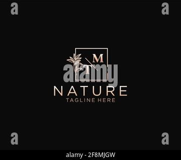 Lettres MT beau floral féminin modifiable préfabriqué logo monoline adapté, luxe féminine marque de mariage, entreprise. Illustration de Vecteur