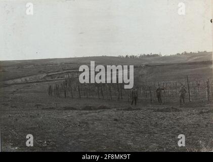 Épines métalliques devant la 3e Compagnie du Régiment d'infanterie 84, derrière les petites fentes de K.U. Tranchées. Banque D'Images