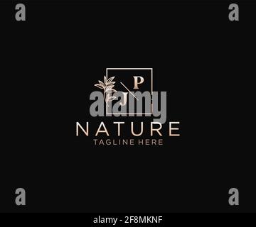 Lettres PJ beau floral féminin modifiable préfabriqué logo monoline adapté, luxe féminine marque de mariage, entreprise. Illustration de Vecteur