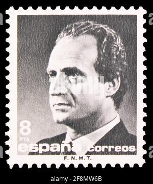 MOSCOU, RUSSIE - 30 SEPTEMBRE 2019: Timbre-poste imprimé en Espagne montre le roi Juan Carlos I, (1985-1992) série, vers 1985 Banque D'Images