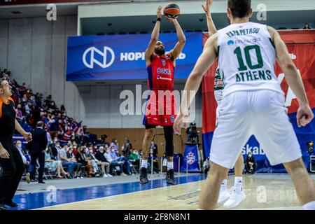 Moscou, Russie. 14 avril 2021. Darrun Hilliard, #6 de CSKA Moscou en action pendant la Turkish Airlines EuroLeague Round 25 de la saison 2020-2021 entre CSKA Moscou et Panathinaikos OPAP Athènes à la Megasport Arena.final Score; CSKA Moscou 93:86 Panathinaikos OPAP Athènes. Crédit : SOPA Images Limited/Alamy Live News Banque D'Images