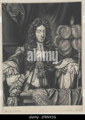 Wilhelm III., prince d'Orania, roi d'Angleterre comme roi d'Angleterre dans le groupe de pantalon orné ordre: Demi-figure derrière le boardock drapé, en face de la droite; avec la perruque d'Allon, le haut de la jarre; ordre de collane, ruban d'épaule et manteau de manteau de manteau; Tige debout à gauche, derrière un casque rangé avec de riches bijoux de ressorts; drapery à l'arrière-plan, piqué sur la colonne sur la douille à gauche sur la photo; sans légende; ci-dessous des deux côtés désignation du Schabürstler et de l'éditeur avec privilèges des stalles de Hollande et de Frise occidentale. Cône de Jakob Gole dans son éditeur. Banque D'Images