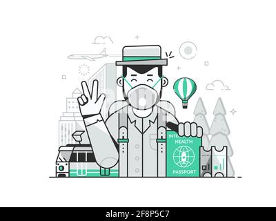 Voyage post-pandémique avec le concept de passeport sanitaire Illustration de Vecteur