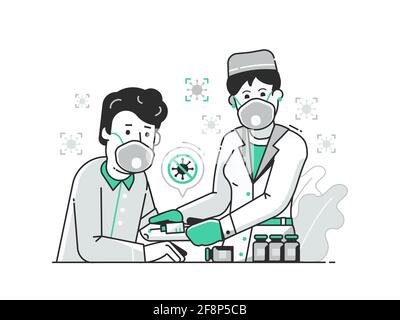 Injection de vaccin anti-virus chez le patient dans Lineart Illustration de Vecteur